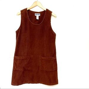 Vintage Brown Corduroy Jumper Dress Patch Pockets